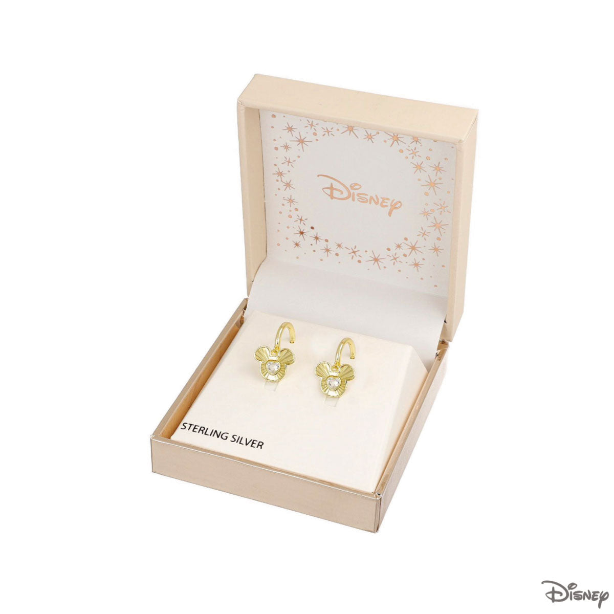 Kolczyki srebrne pozłacane wiszące z cyrkoniami - Myszka Minnie - Disney