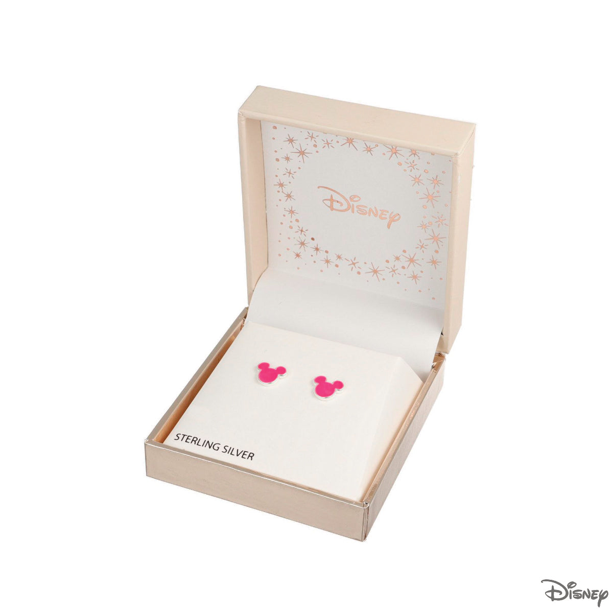 Kolczyki srebrne z różową emalią - Myszka Mickey - Disney