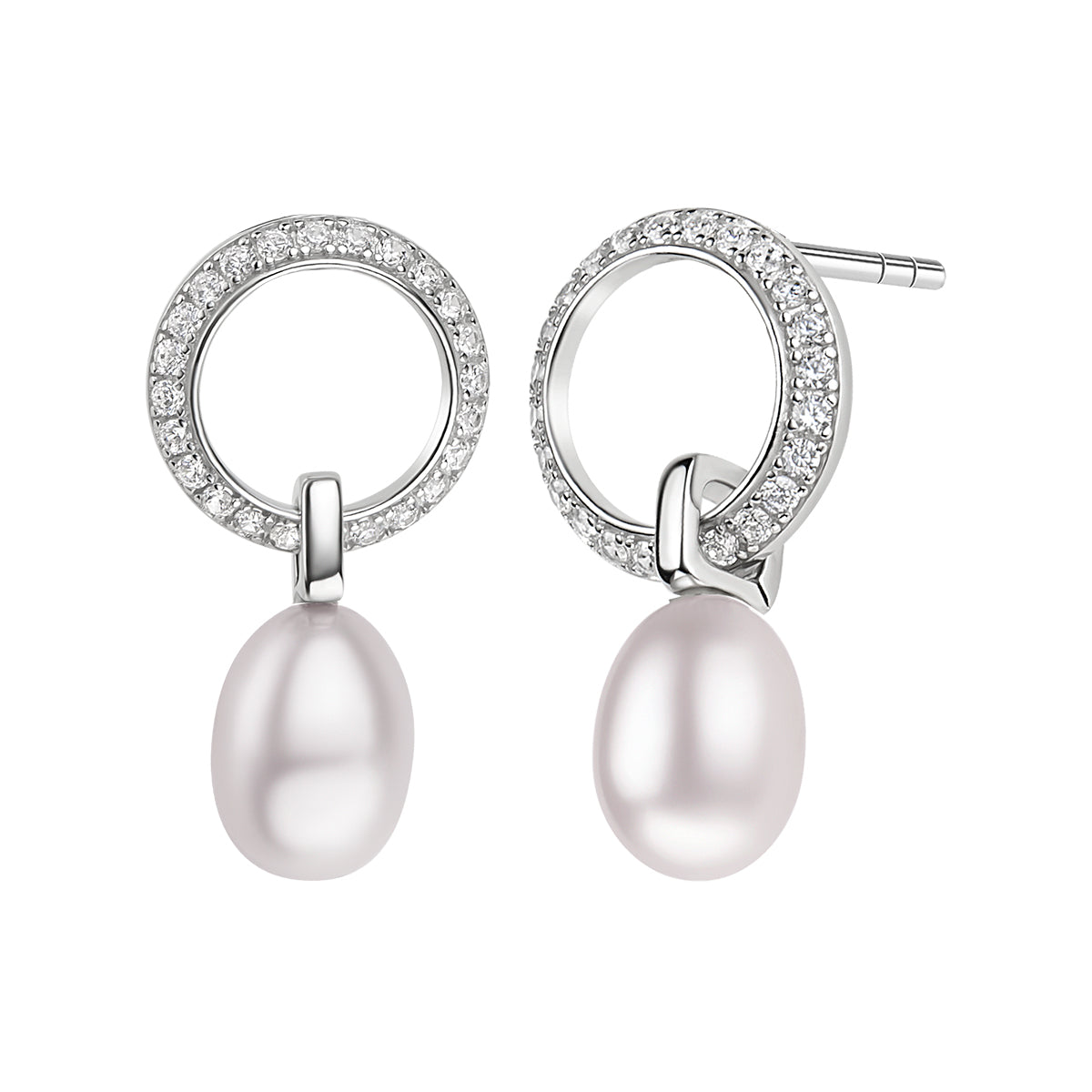 Kolczyki srebrne wiszące z perłami i cyrkoniami - koła - Verona