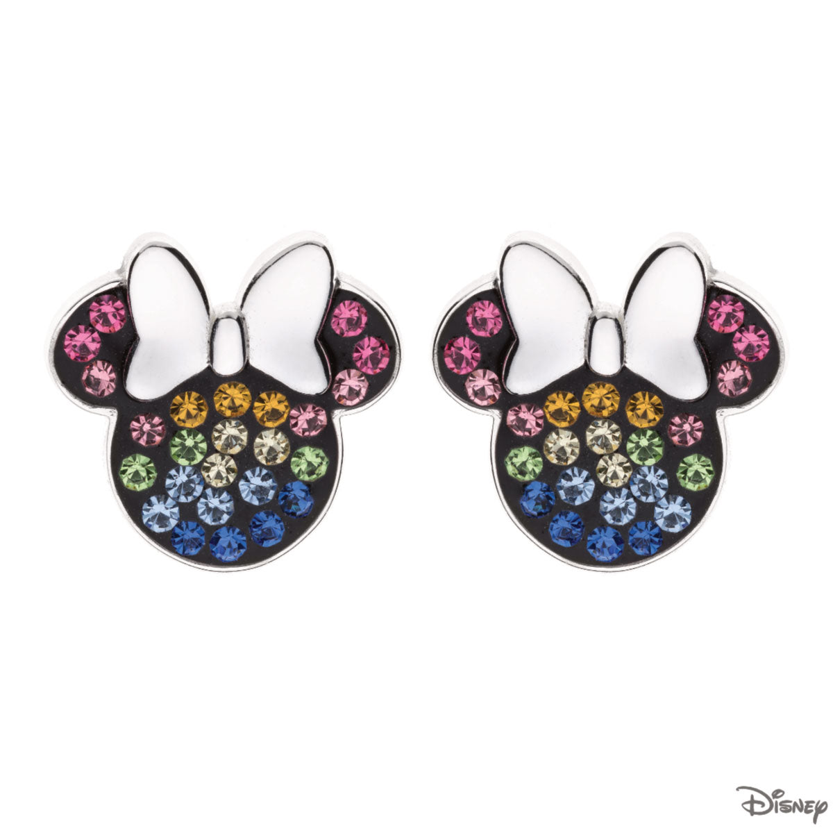 Kolczyki srebrne z kolorowymi cyrkoniami - Myszka Minnie - Disney