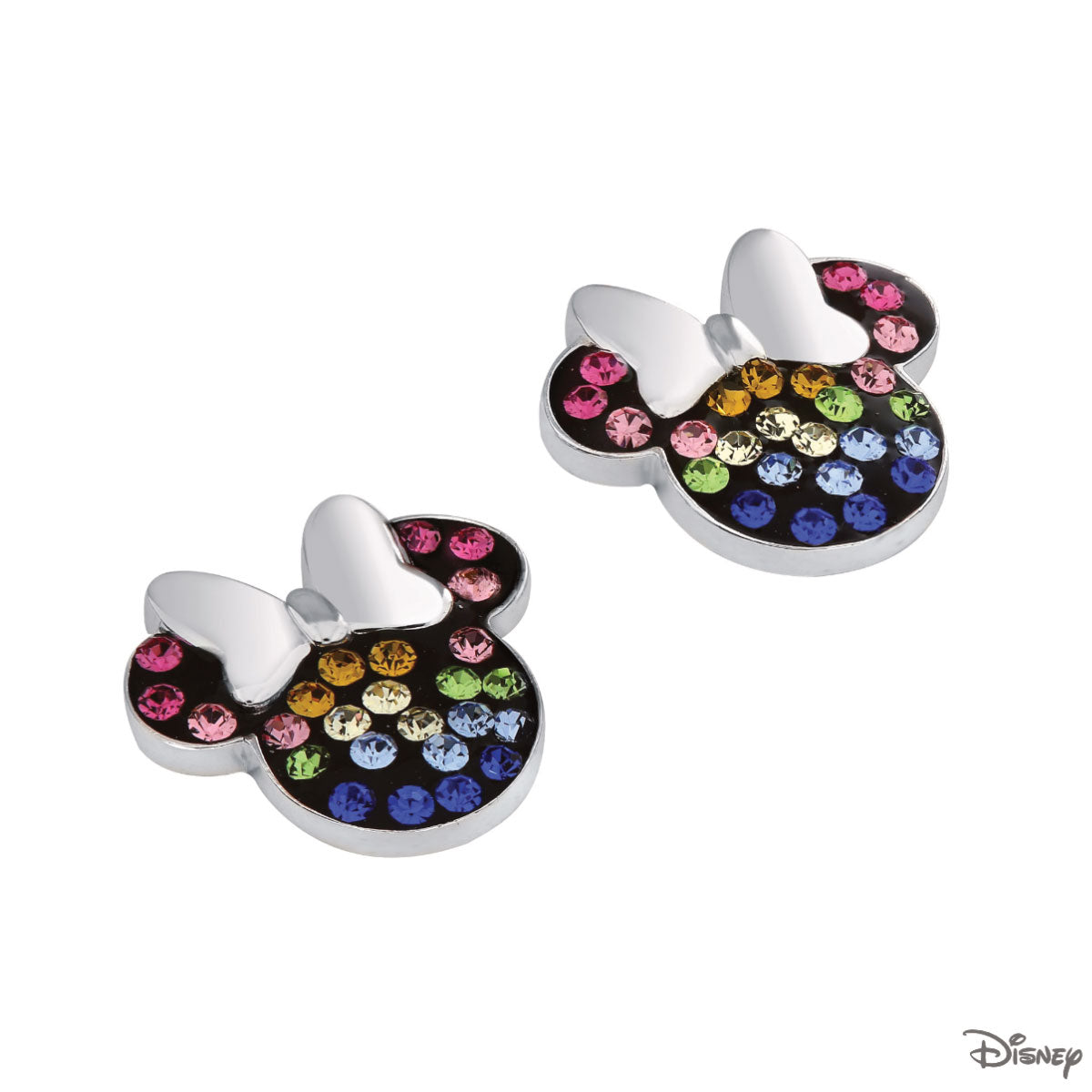 Kolczyki srebrne z kolorowymi cyrkoniami - Myszka Minnie - Disney