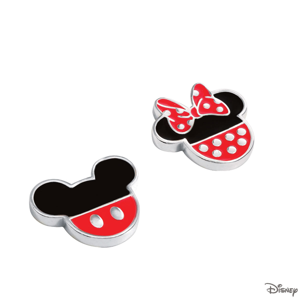 Kolczyki srebrne z czerwoną i czarną emalią - Myszka Minnie - Disney