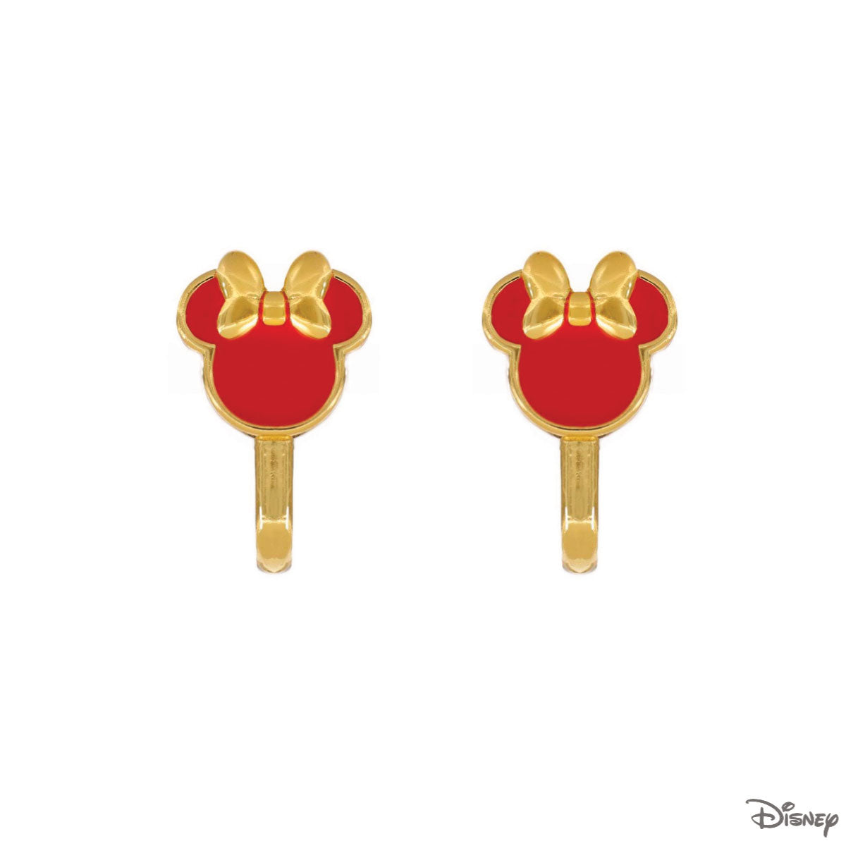 Kolczyki srebrne pozłacane z czerwoną emalią - Myszka Minnie - Disney