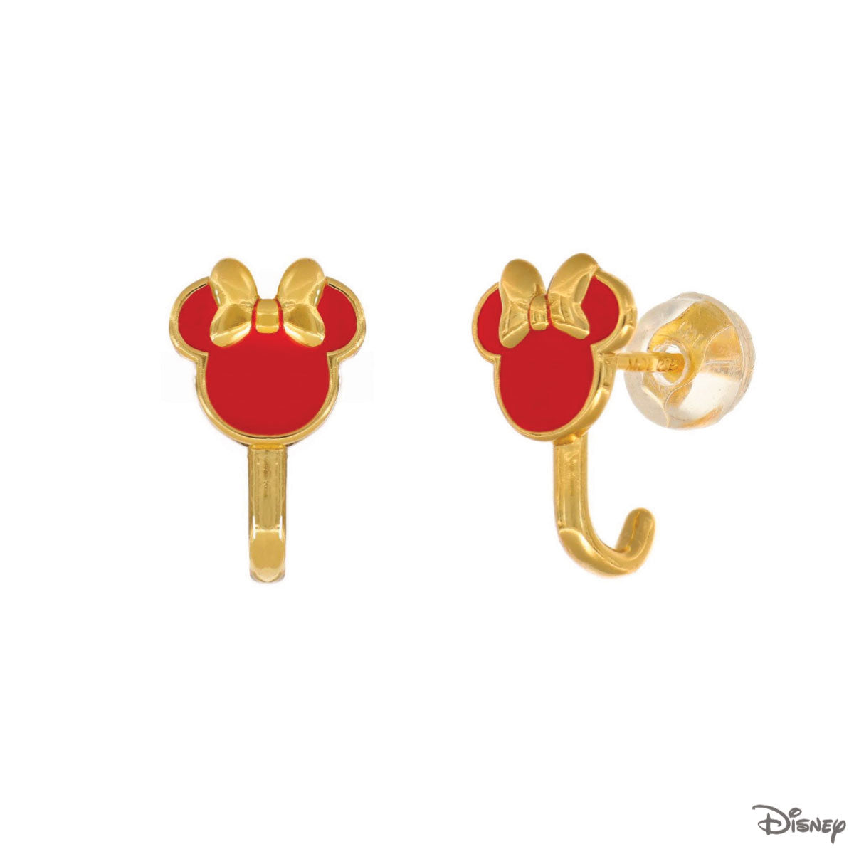 Kolczyki srebrne pozłacane z czerwoną emalią - Myszka Minnie - Disney