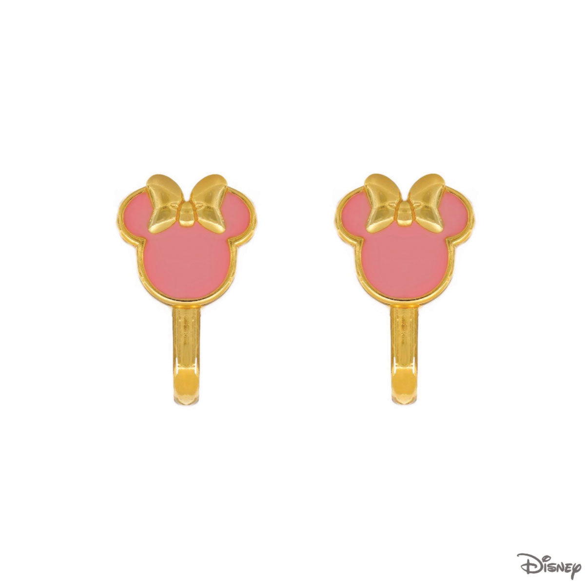 Kolczyki srebrne pozłacane z różową emalią - Myszka Minnie - Disney