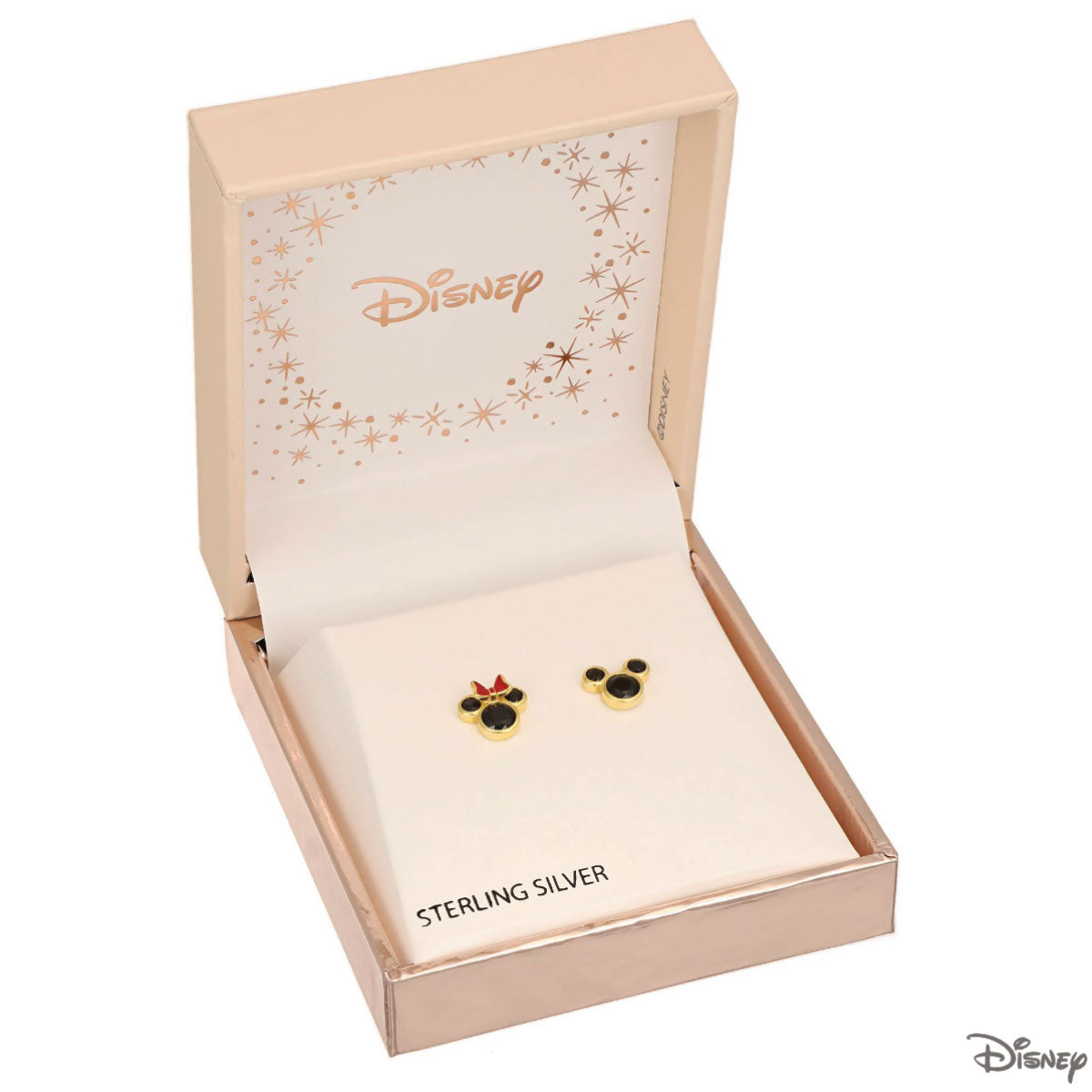 Kolczyki srebrne pozłacane z czarnymi cyrkoniami - Myszka Minnie - Disney