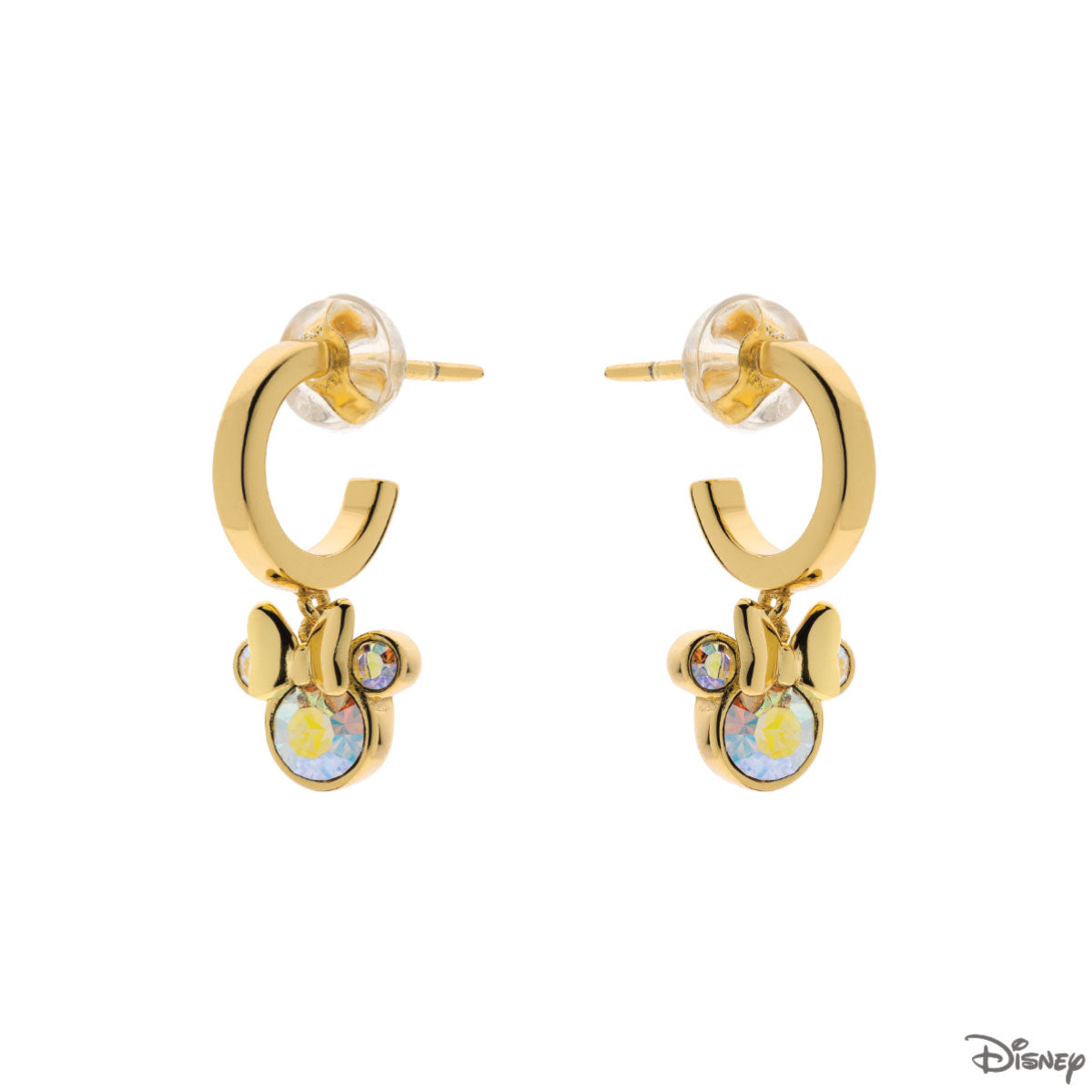 Kolczyki srebrne pozłacane wiszące z kolorowymi cyrkoniami - Myszka Minnie - Disney