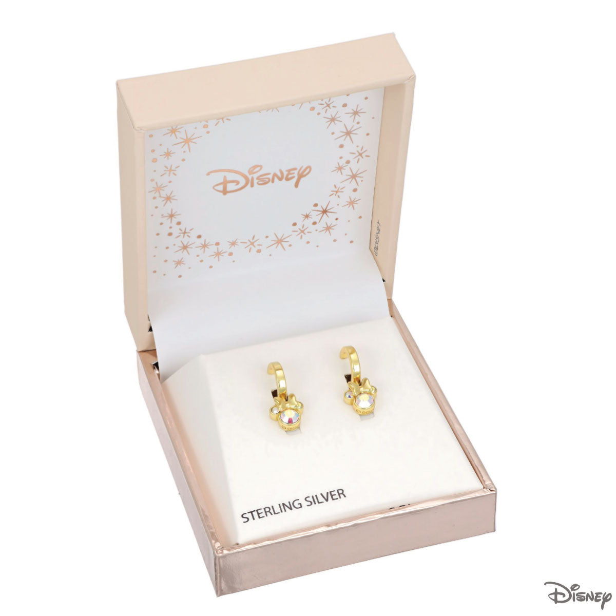 Kolczyki srebrne pozłacane wiszące z kolorowymi cyrkoniami - Myszka Minnie - Disney