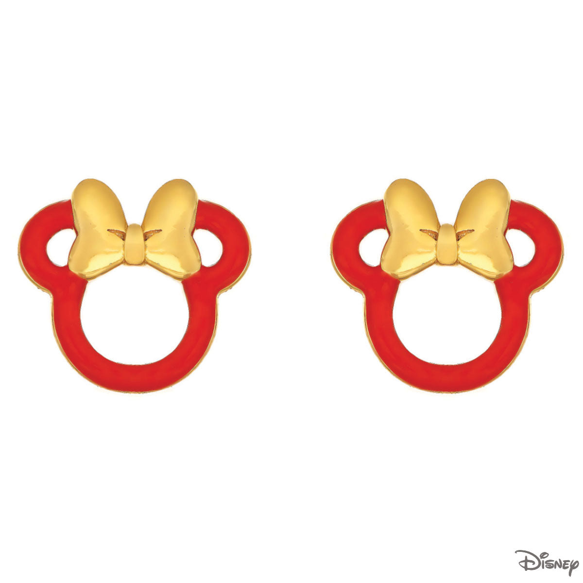 Kolczyki srebrne pozłacane z czerwoną emalią - Myszka Minnie - Disney