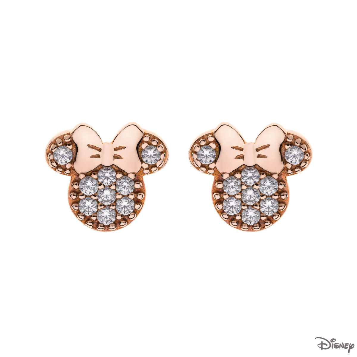 Kolczyki srebrne pozłacane z cyrkoniami - Myszka Minnie - Disney