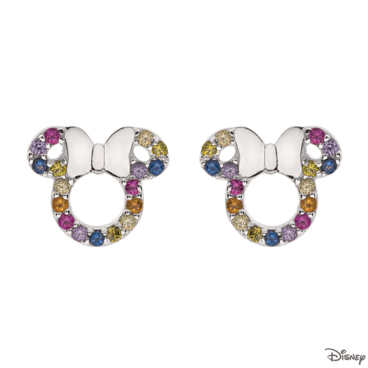 Kolczyki srebrne z kolorowymi cyrkoniami - Myszka Minnie - Disney