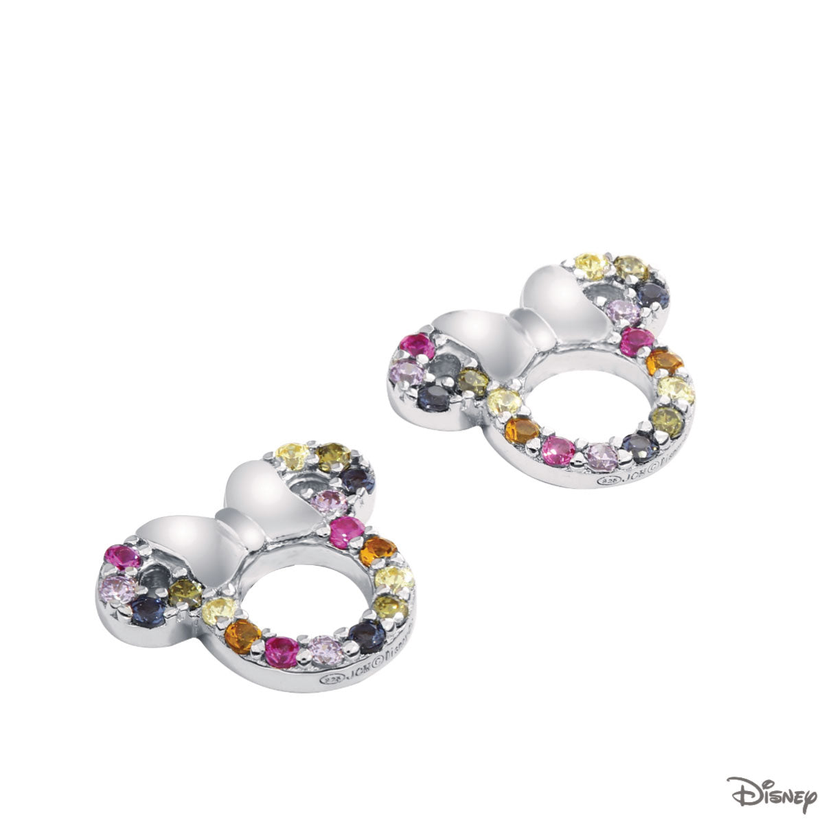 Kolczyki srebrne z kolorowymi cyrkoniami - Myszka Minnie - Disney