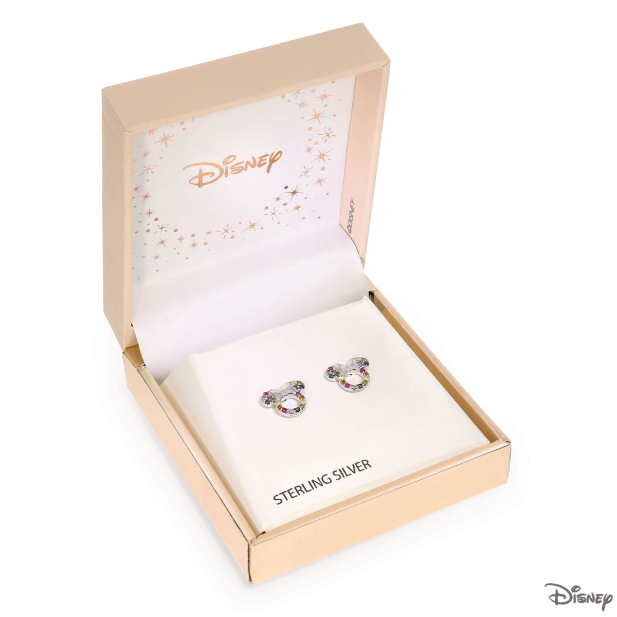 Kolczyki srebrne z kolorowymi cyrkoniami - Myszka Minnie - Disney