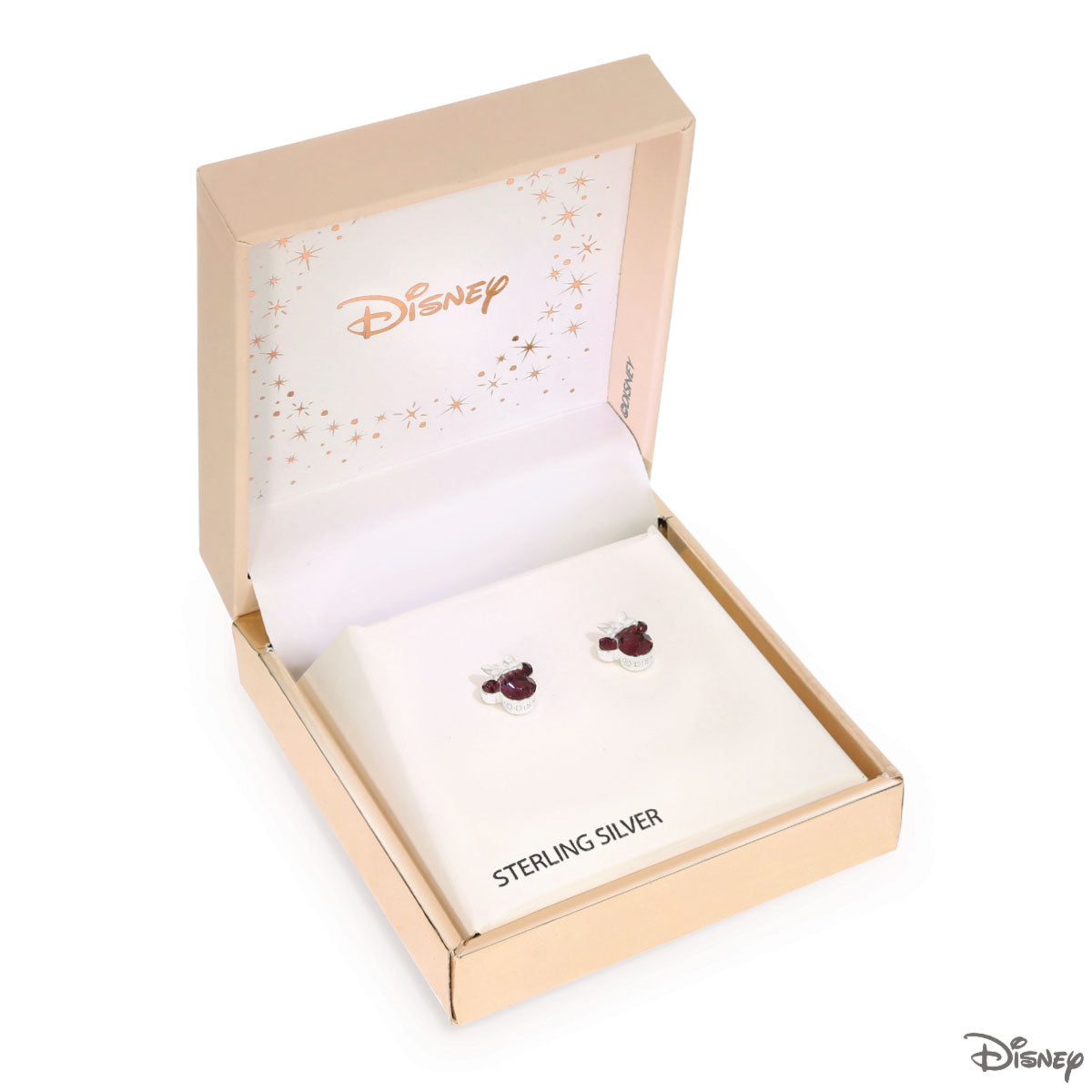 Kolczyki srebrne z czerwonymi cyrkoniami - Myszka Minnie - Disney