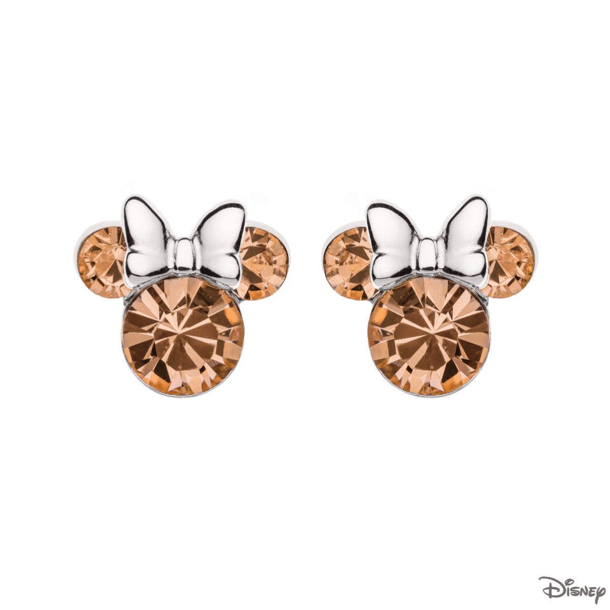 Kolczyki srebrne z brązowymi cyrkoniami - Myszka Minnie - Disney