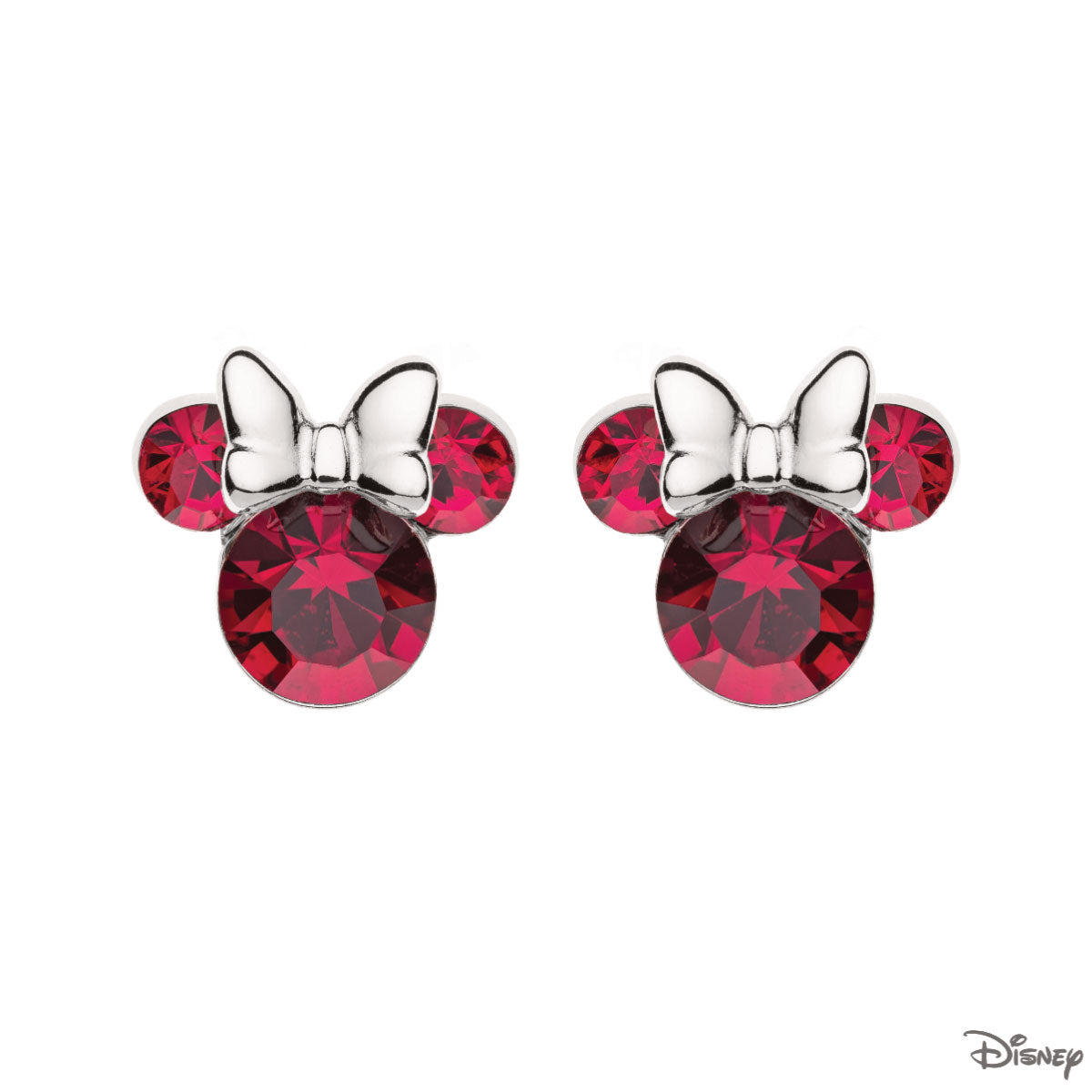 Kolczyki srebrne z różowymi cyrkoniami - Myszka Minnie - Disney