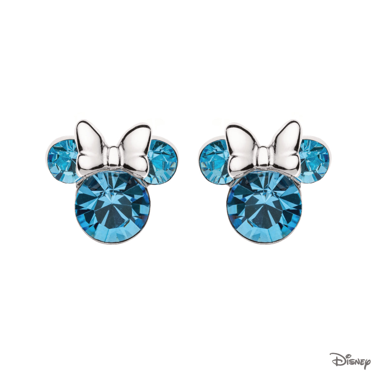 Kolczyki srebrne z niebieskimi cyrkoniami - Myszka Minnie - Disney