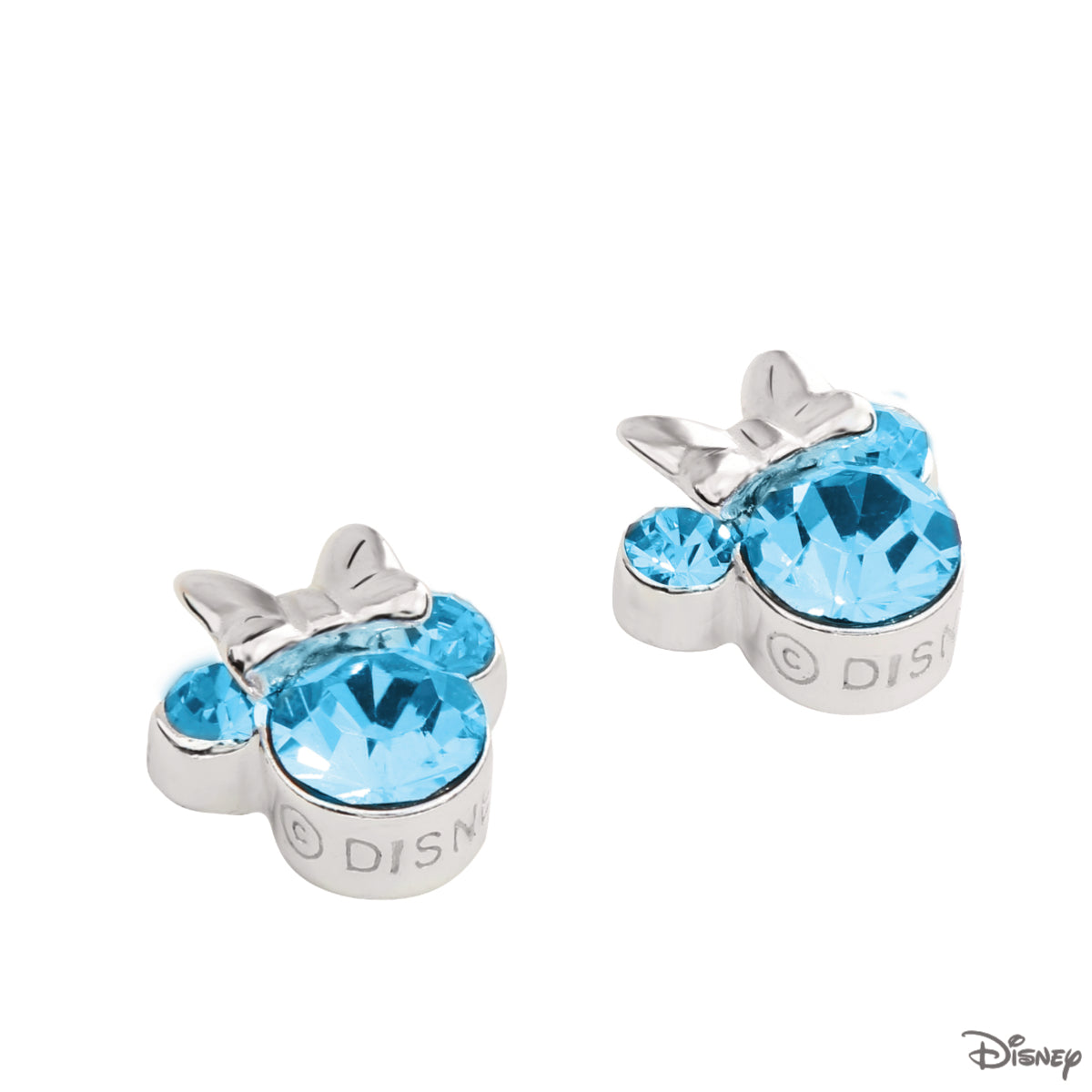 Kolczyki srebrne z niebieskimi cyrkoniami - Myszka Minnie - Disney