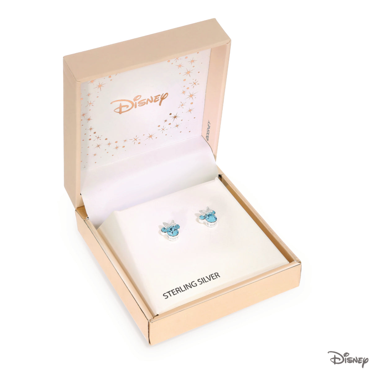 Kolczyki srebrne z niebieskimi cyrkoniami - Myszka Minnie - Disney