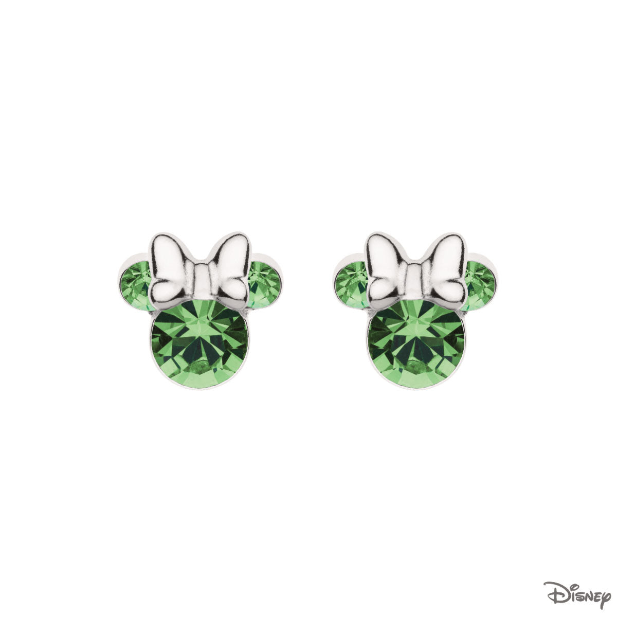 Kolczyki srebrne z zielonymi cyrkoniami - Myszka Minnie - Disney