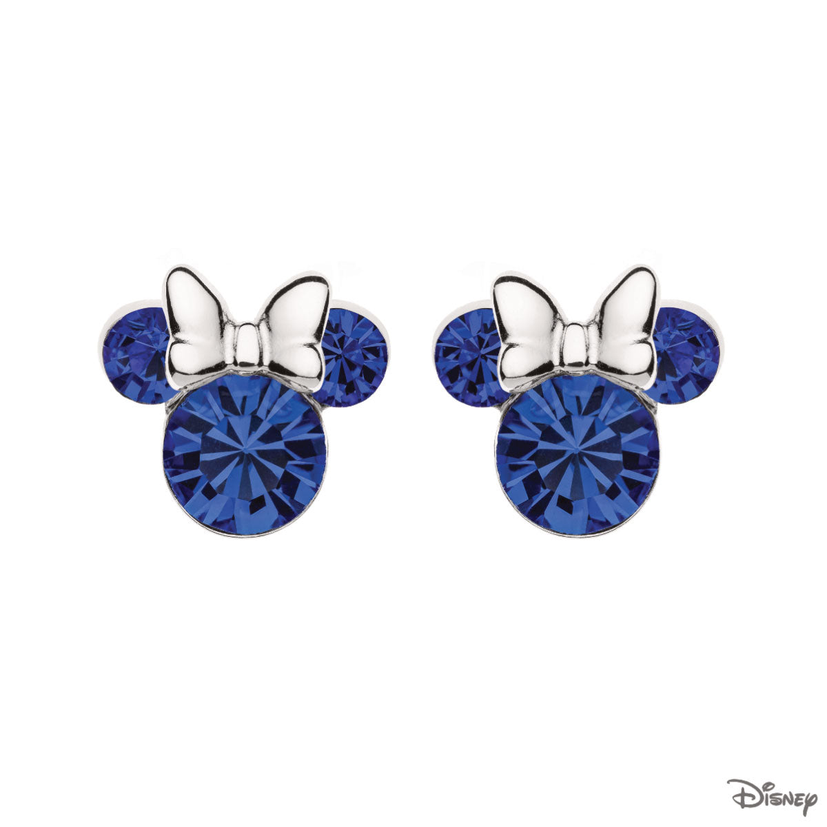 Kolczyki srebrne z niebieskimi cyrkoniami - Myszka Minnie - Disney