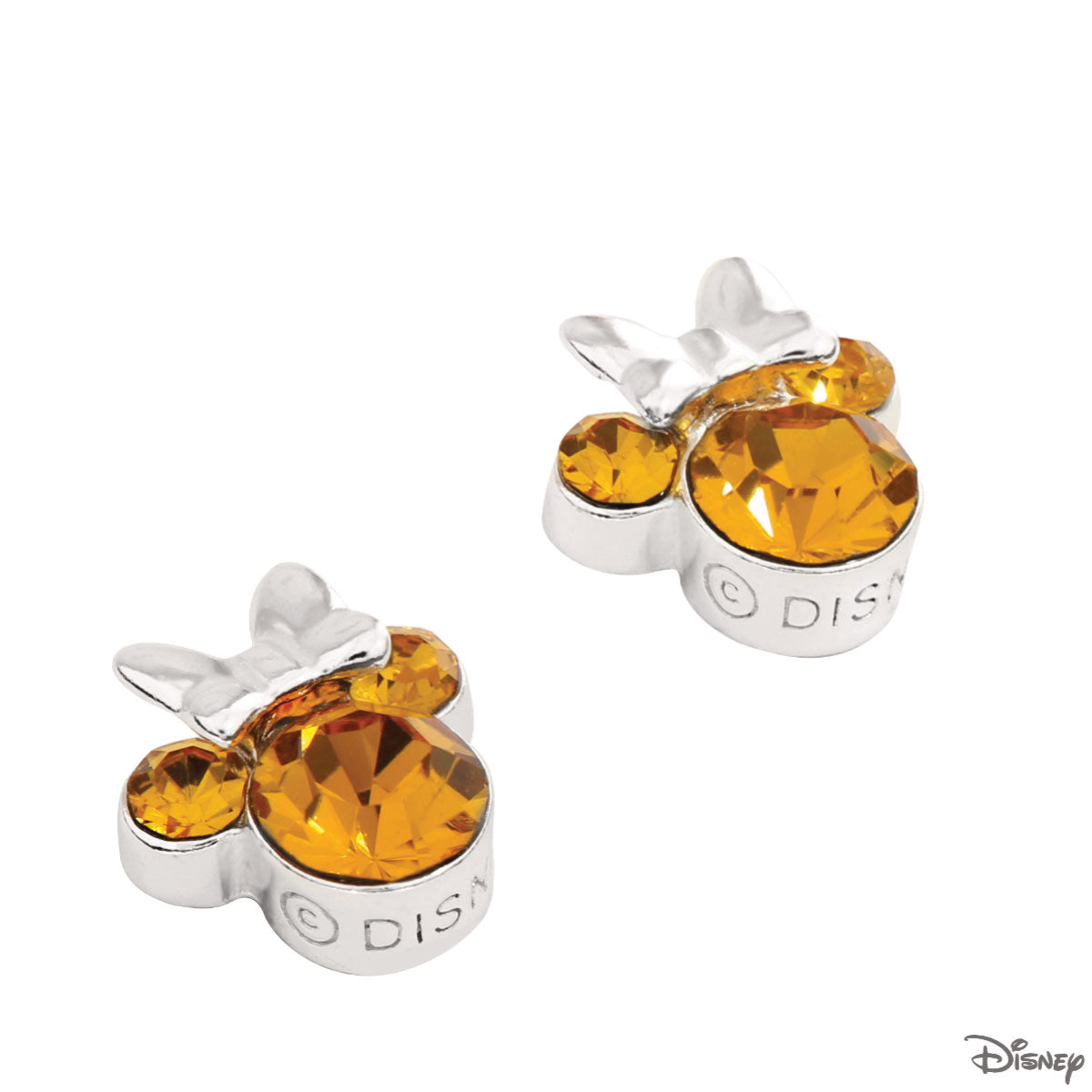 Kolczyki srebrne z pomarańczowymi cyrkoniami - Myszka Minnie - Disney