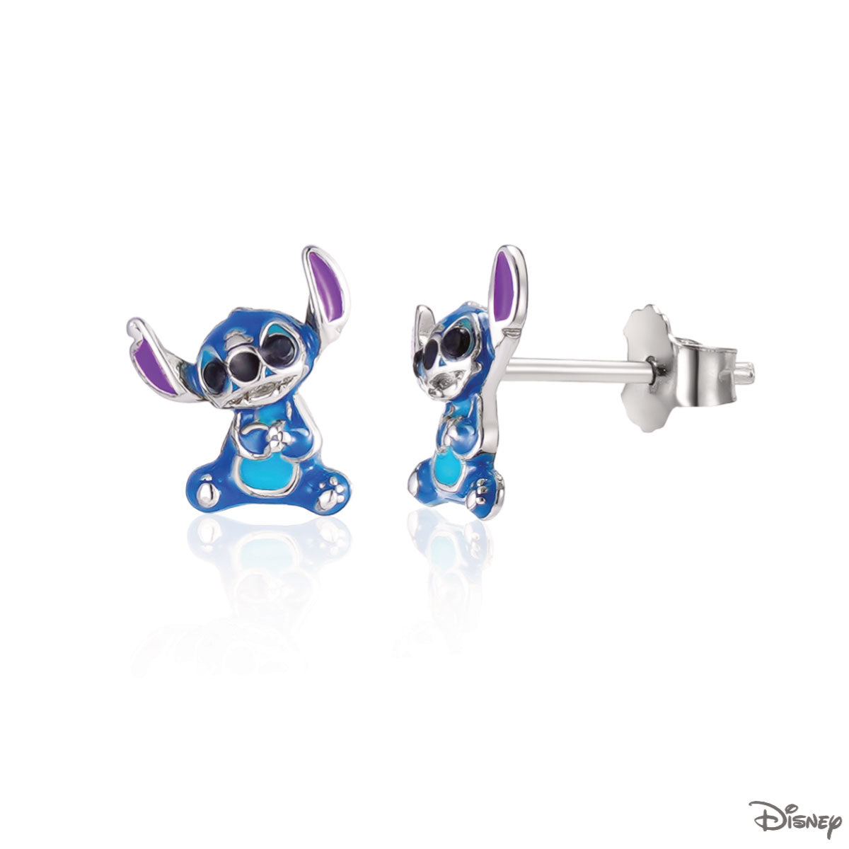 Kolczyki srebrne z niebieską emalią - Stitch - Disney