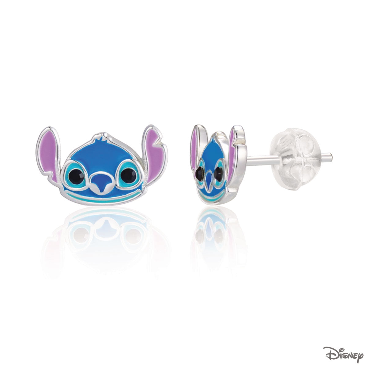 Kolczyki srebrne z niebieską i różową emalią - Stitch - Disney
