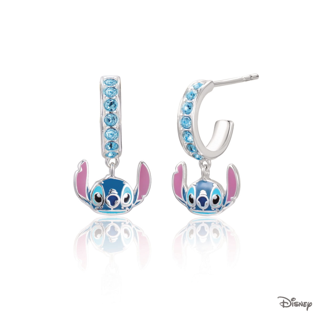 Kolczyki srebrne wiszące z niebieskimi cyrkoniami - Stitch - Disney