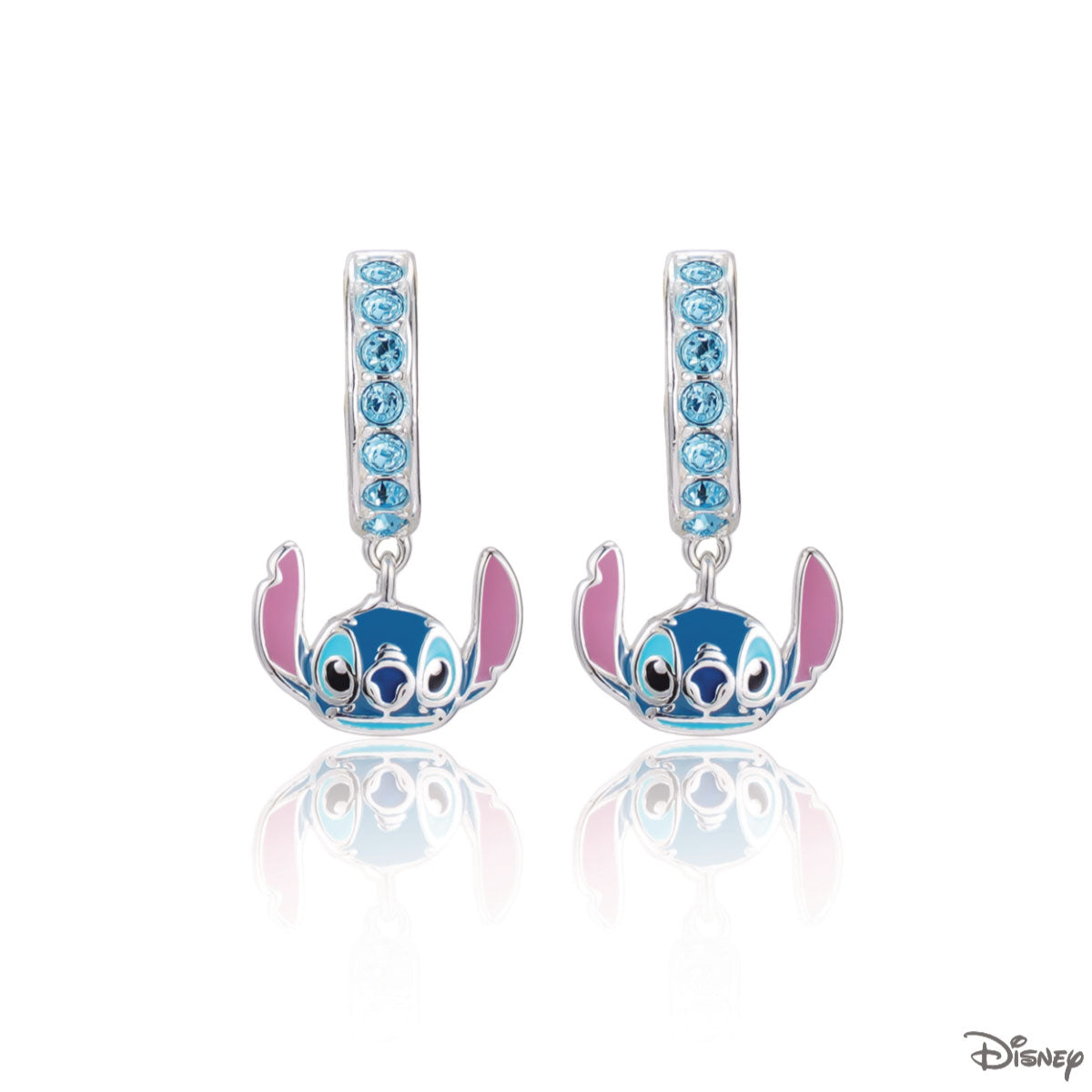 Kolczyki srebrne wiszące z niebieskimi cyrkoniami - Stitch - Disney