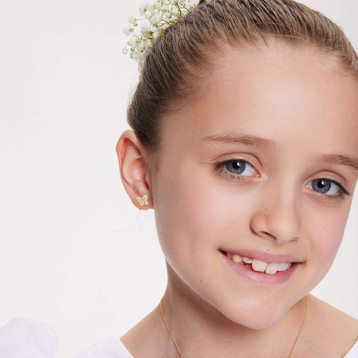 Kolczyki złote z cyrkoniami - motyle - Bambini