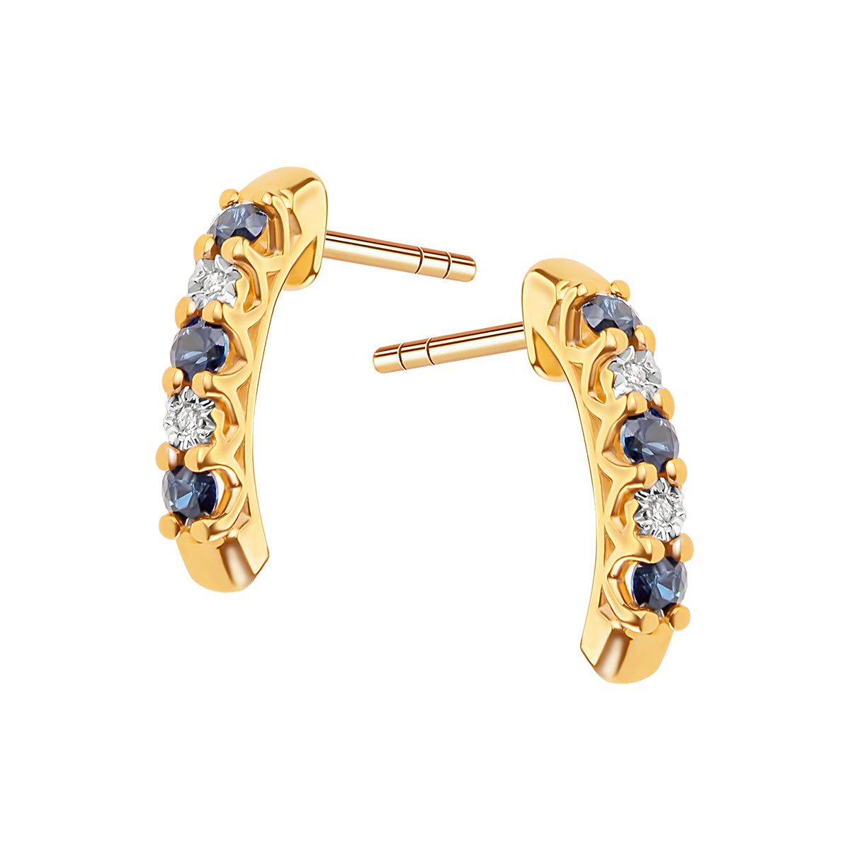 Kolczyki złote z diamentami i szafirami