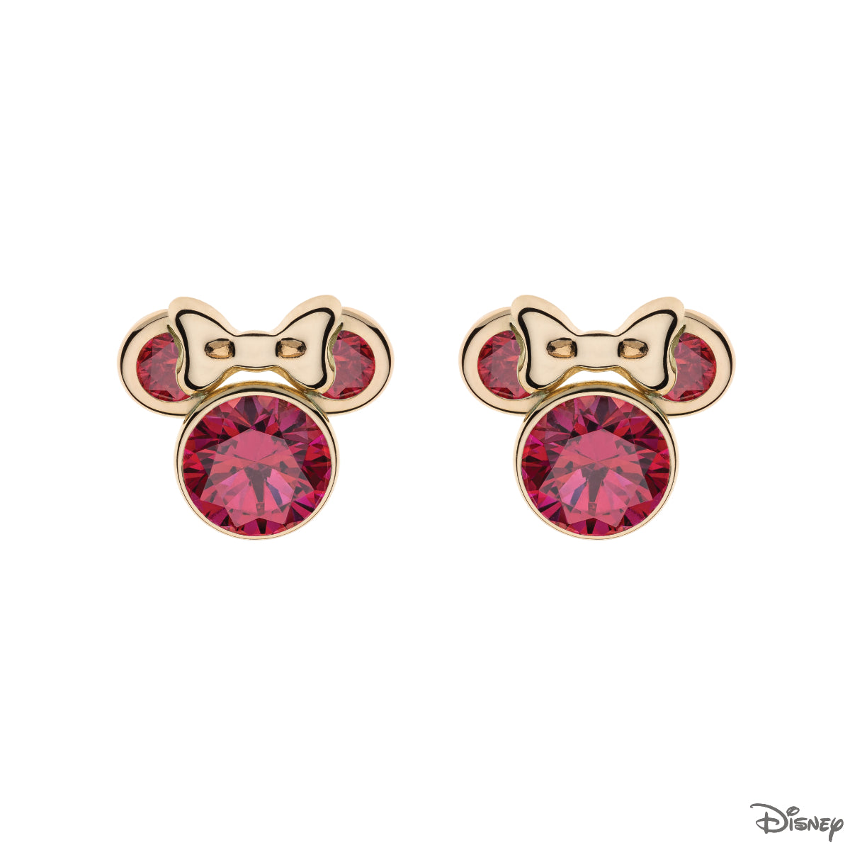 Kolczyki złote z czerwonymi cyrkoniami - kokardki - Myszka Minnie - Disney