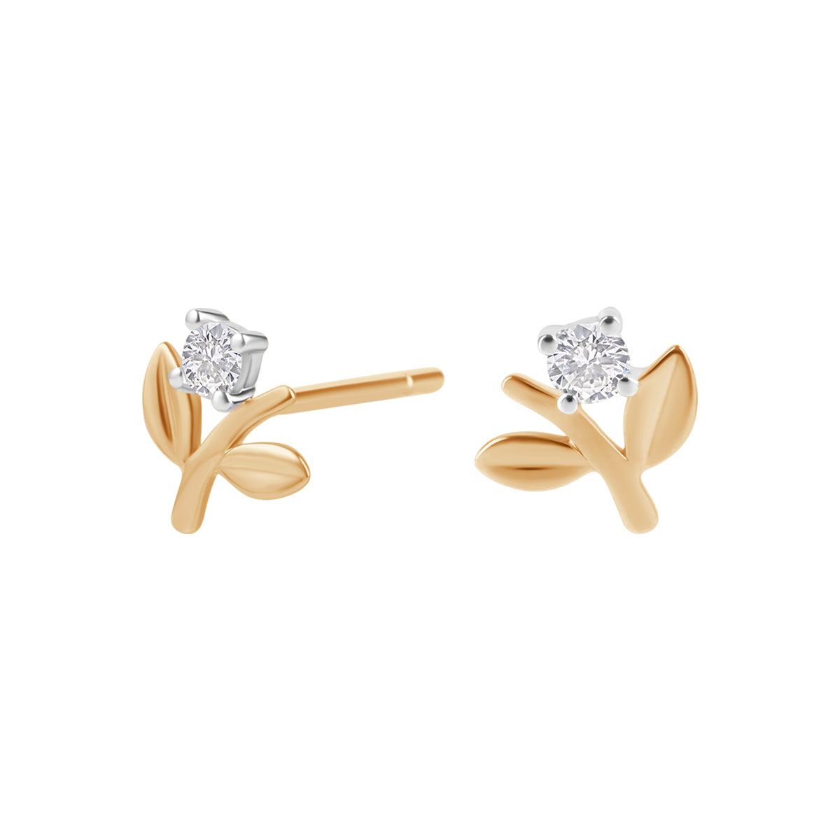 Kolczyki złote z diamentami - kwiaty