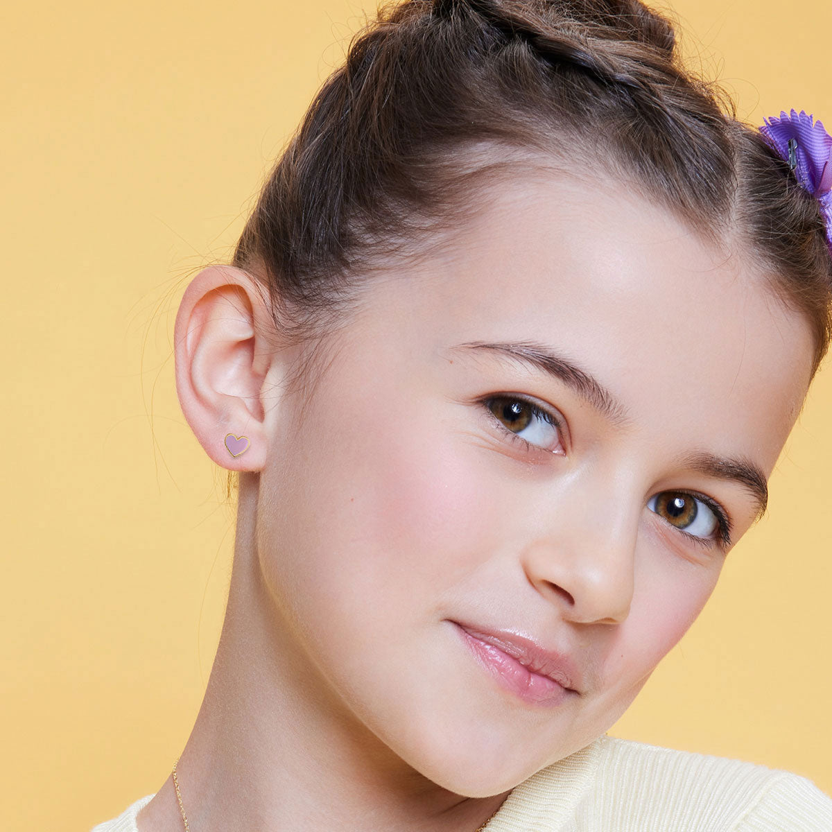 Kolczyki złote z różową emalią - serca - Bambini