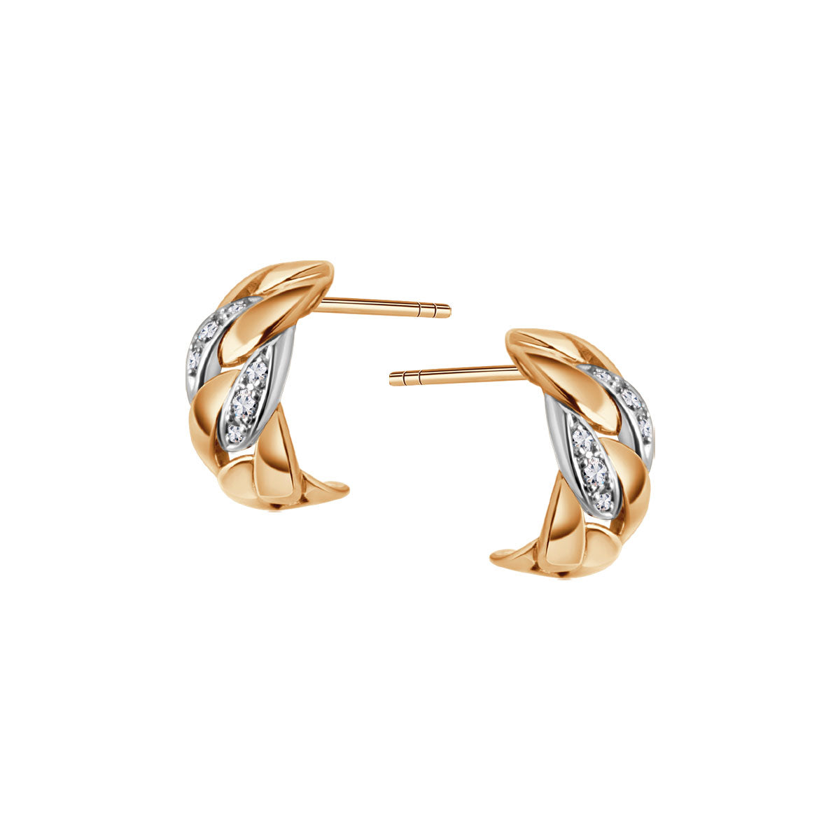 Kolczyki złote z diamentami - plecione