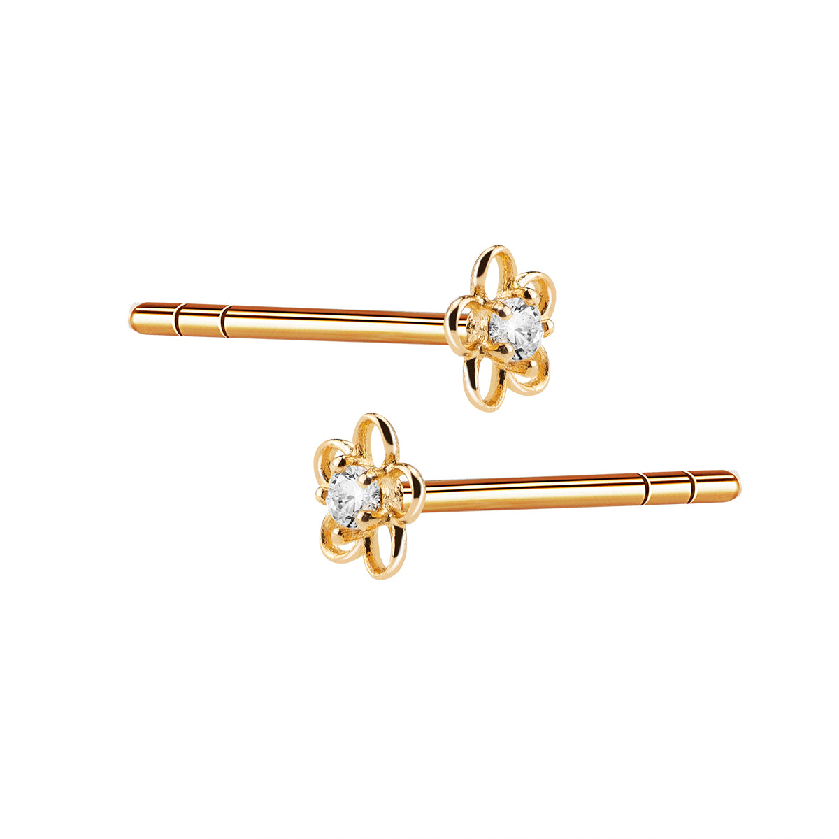 Kolczyki złote z bezbarwnymi cyrkoniami - kwiaty