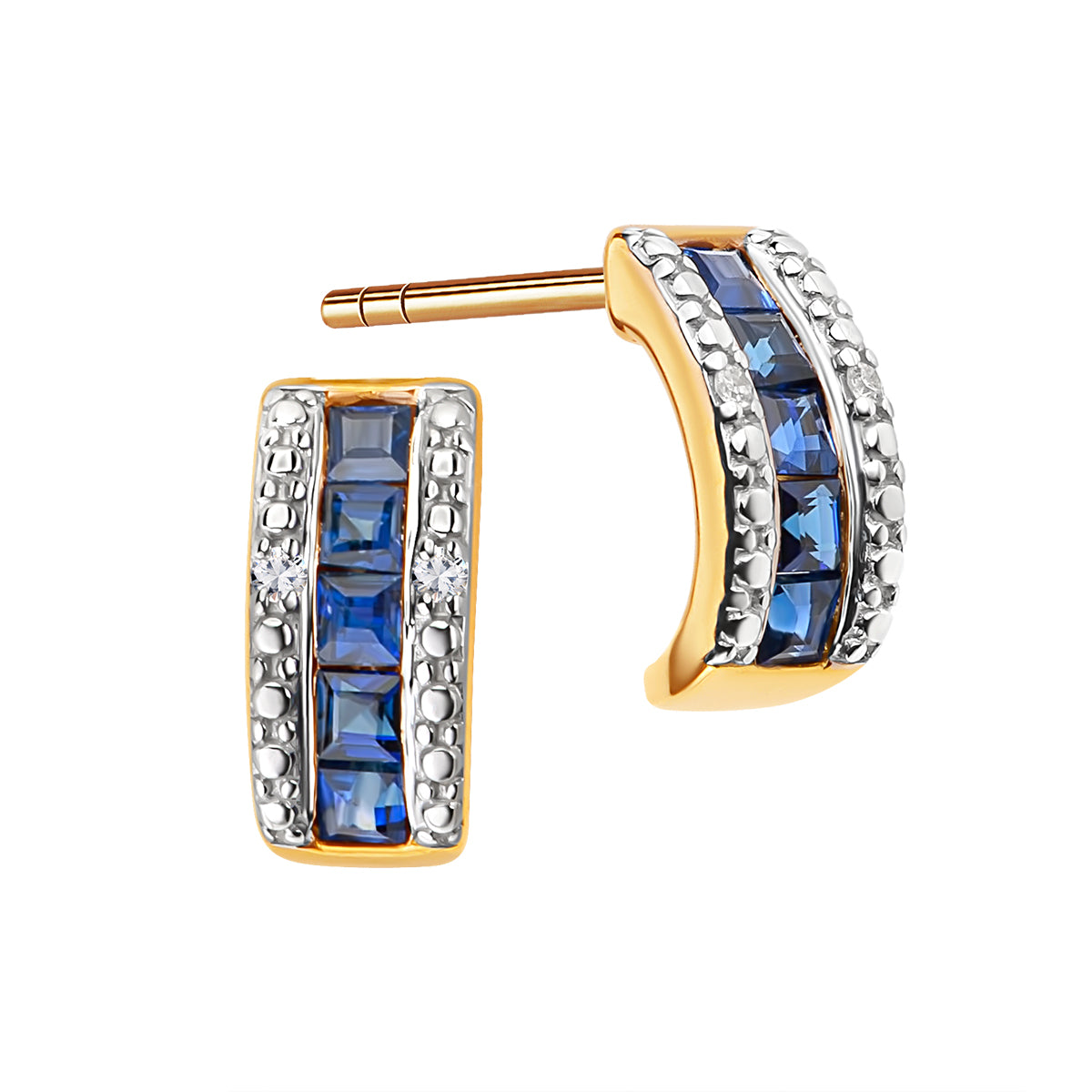 Kolczyki złote z diamentami i szafirami