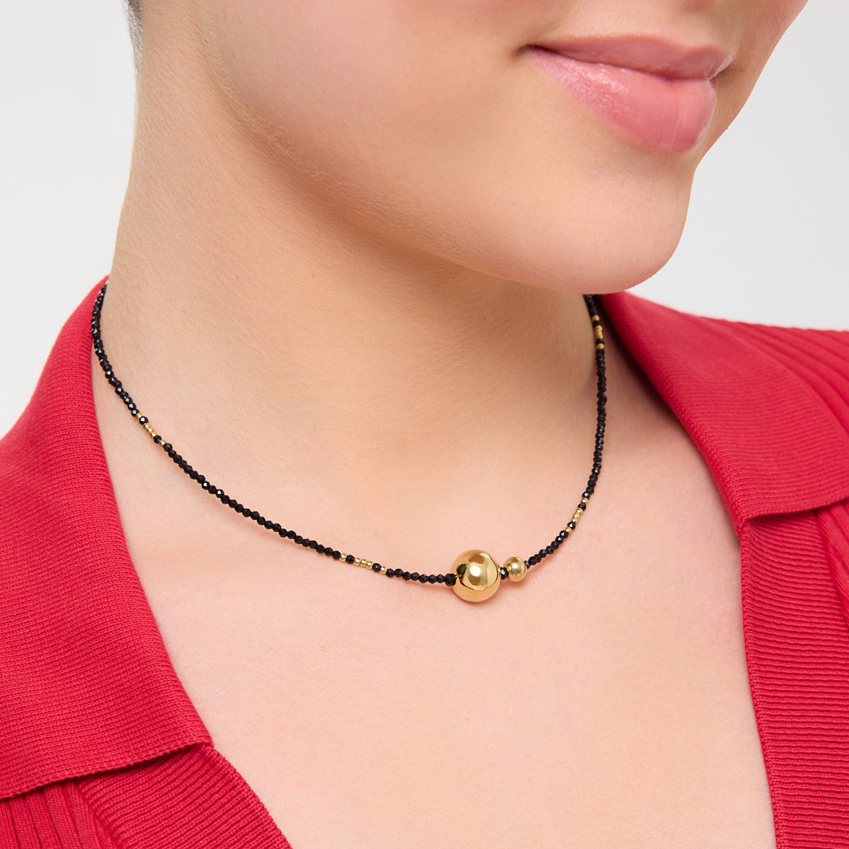 Naszyjnik stalowy z czarnym szkłem - kulki - Moderno - Verona