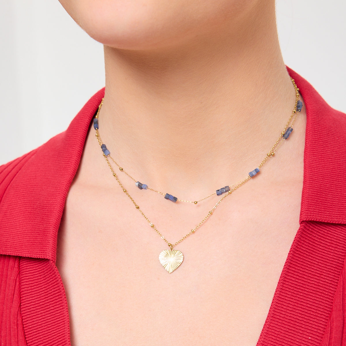 Naszyjnik stalowy kaskadowy z lapis lazuli - serce- Moderno