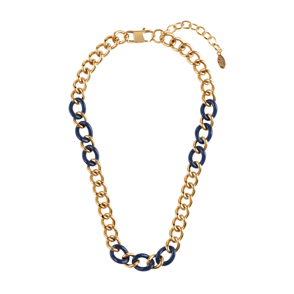 Naszyjnik stalowy z granatową żywicą