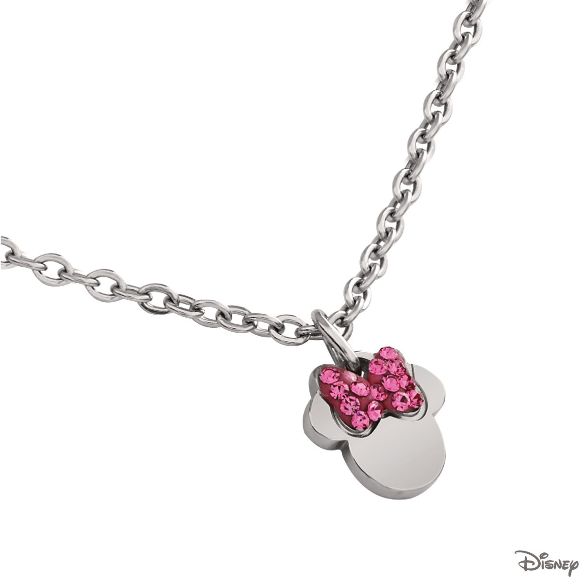 Naszyjnik stalowy z różowymi cyrkoniami - Myszka Minnie - Disney