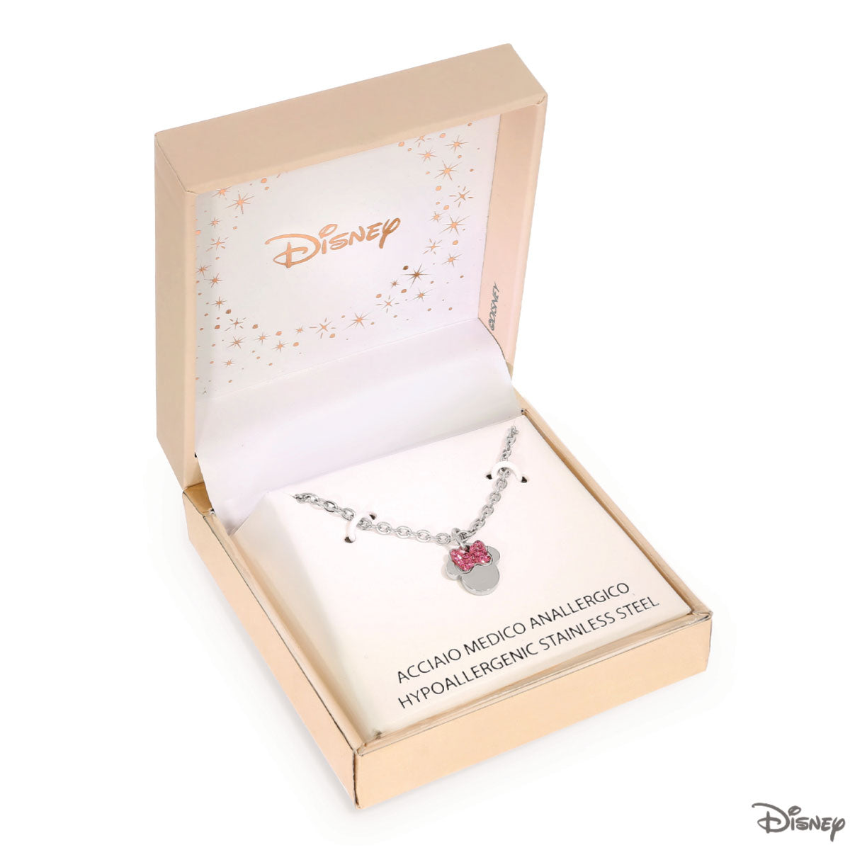 Naszyjnik stalowy z różowymi cyrkoniami - Myszka Minnie - Disney