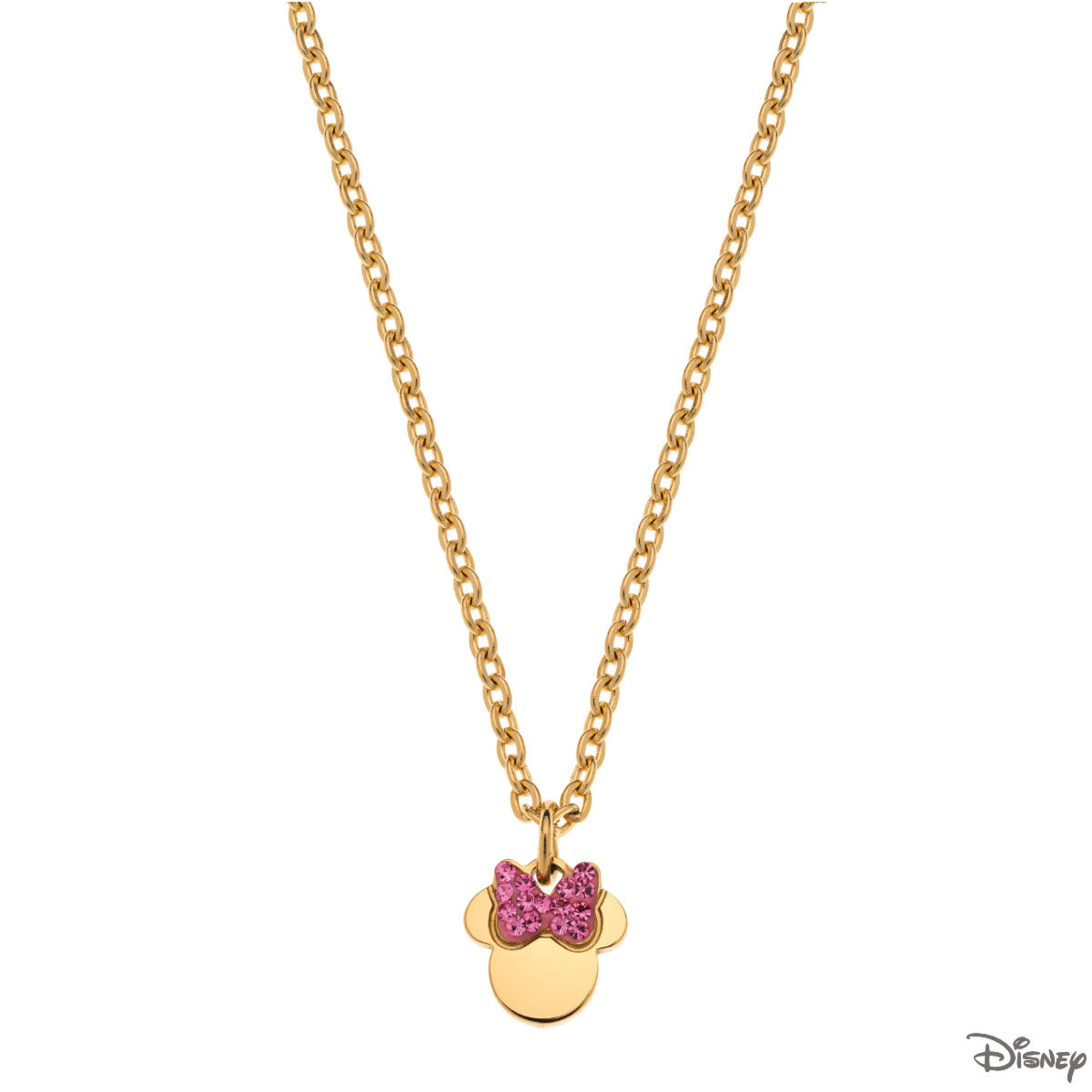Naszyjnik stalowy z różową cyrkonią - Myszka Minnie - Disney