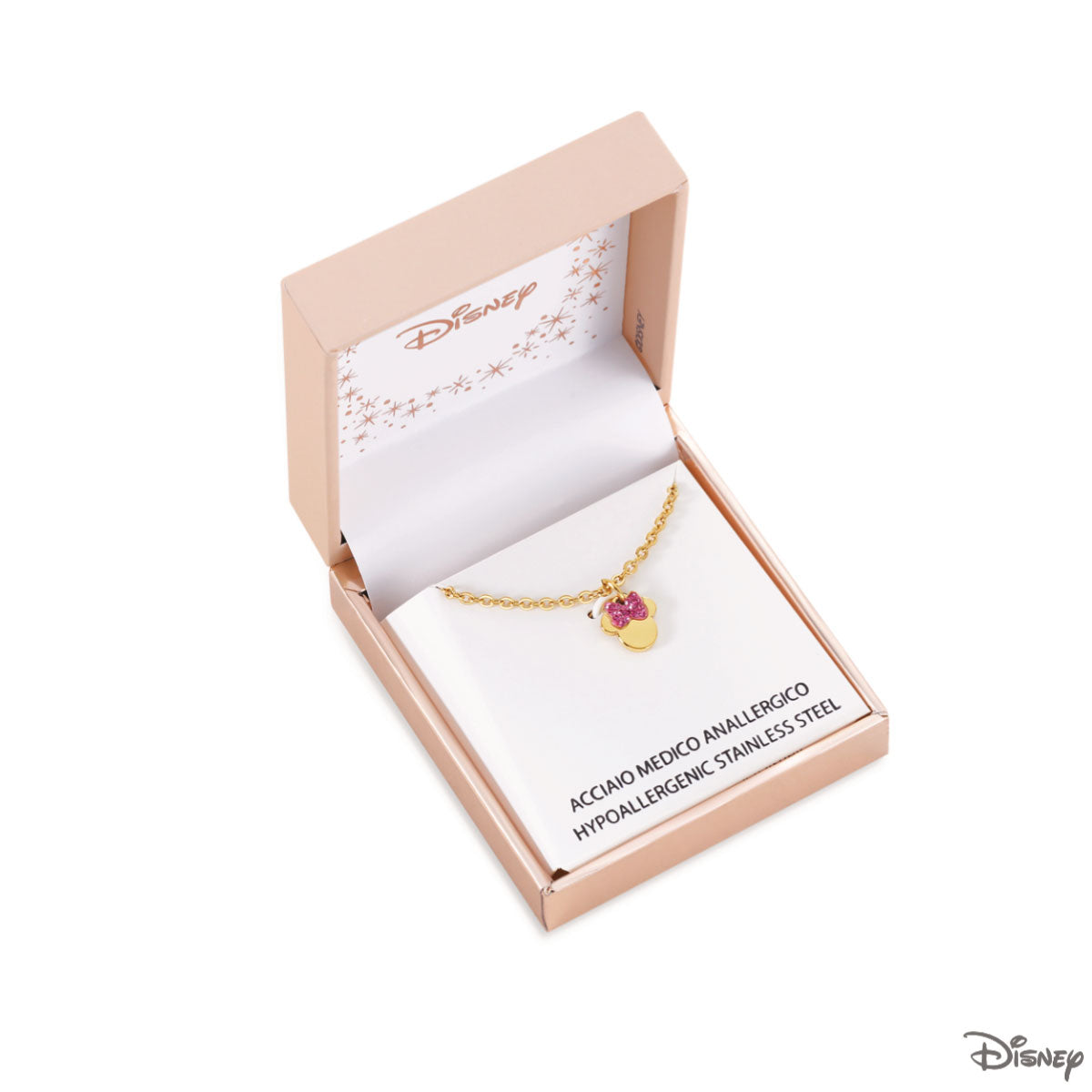 Naszyjnik stalowy z różową cyrkonią - Myszka Minnie - Disney