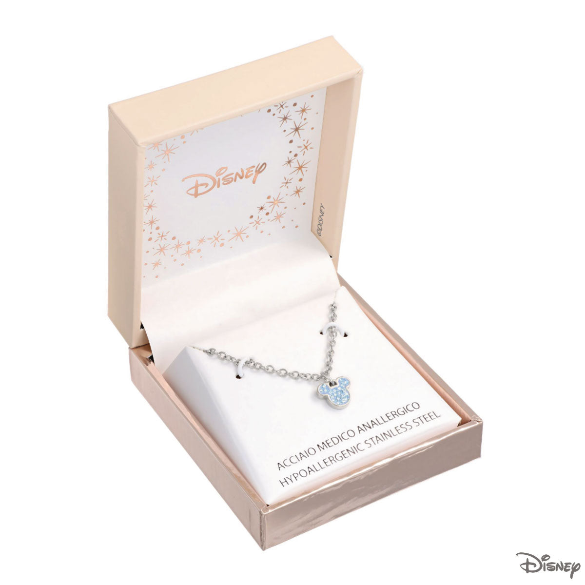 Naszyjnik stalowy z niebieskimi cyrkoniami - Myszka Mickey - Disney