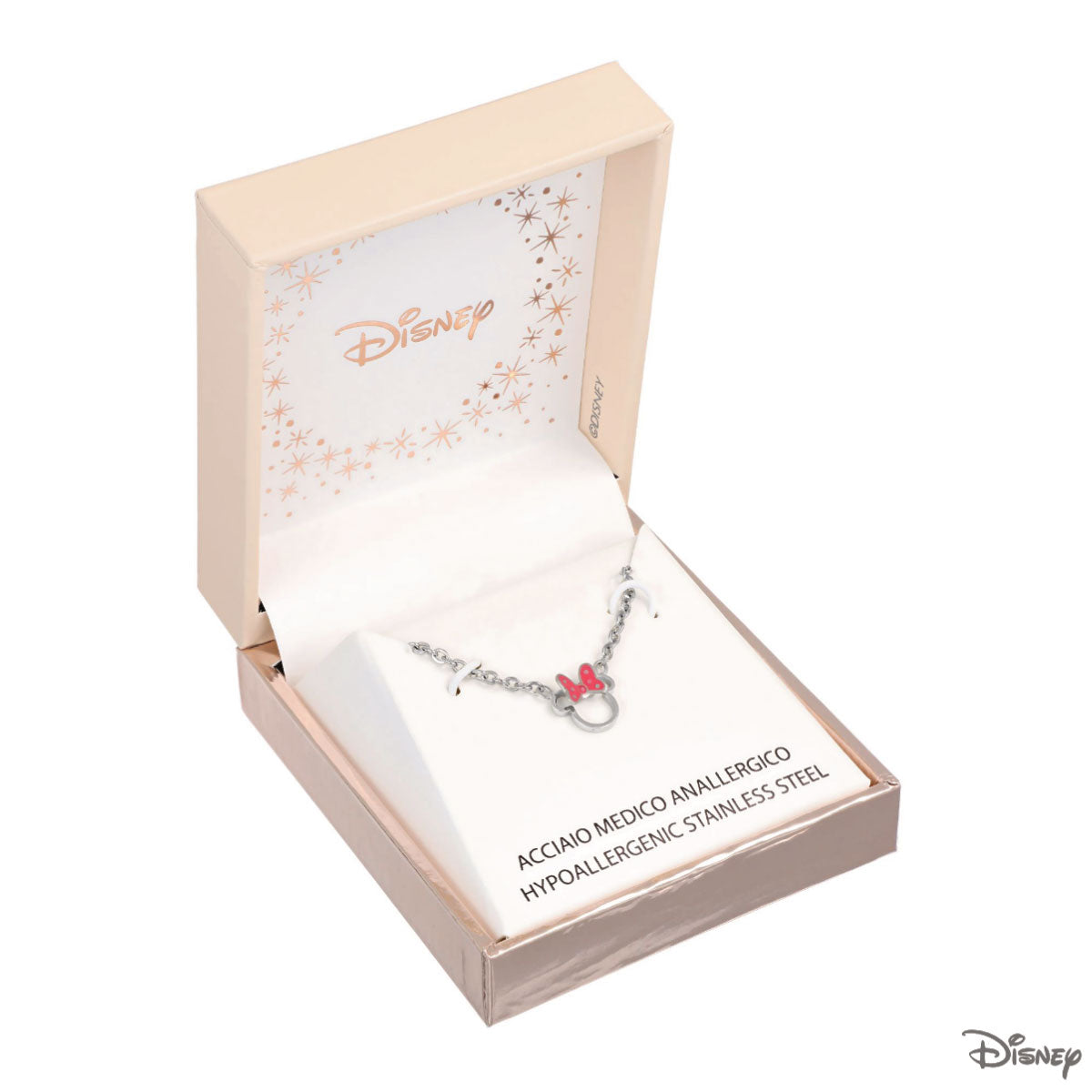 Naszyjnik stalowy z czerwoną emalią - Myszka Minnie - Disney