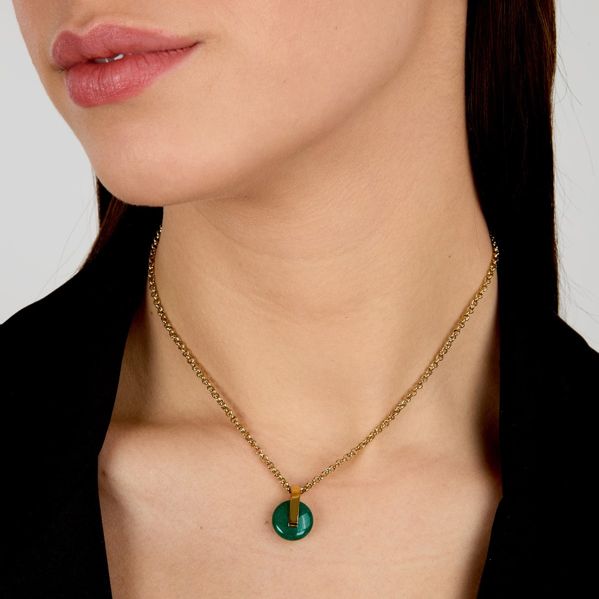 Naszyjnik stalowy z zielonym agatem - Trussardi T-Round