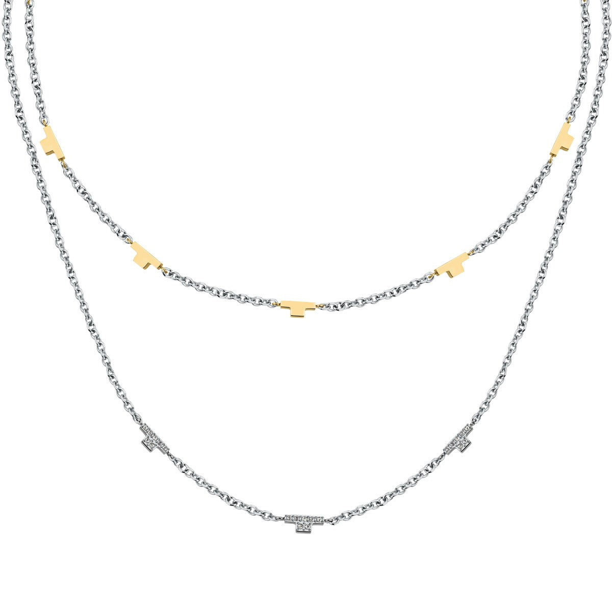 Naszyjnik stalowy z cyrkoniami - Trussardi T-Logo