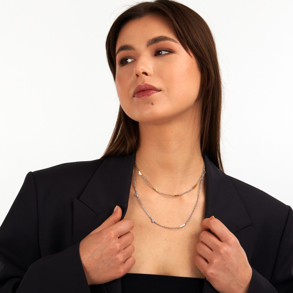 Naszyjnik stalowy z cyrkoniami - Trussardi T-Logo